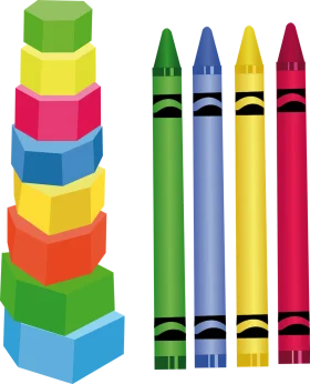 Colorful Stacking Blocks and Crayons Clipart: A Creative Learning Illustration