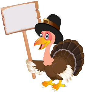 Festive Thanksgiving Turkey Clipart Holding Blank Wooden Sign