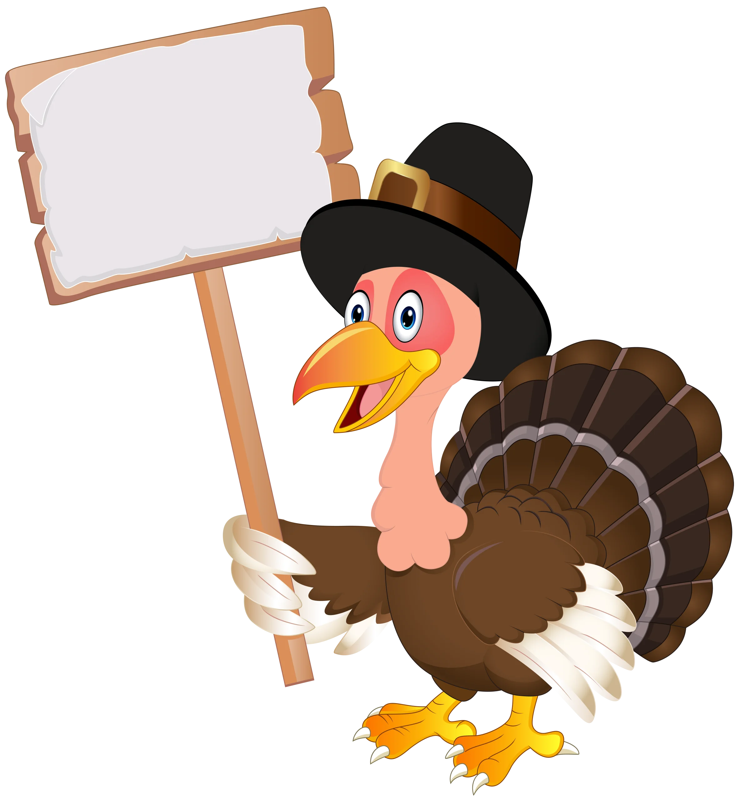 Festive Thanksgiving Turkey Clipart Holding Blank Wooden Sign