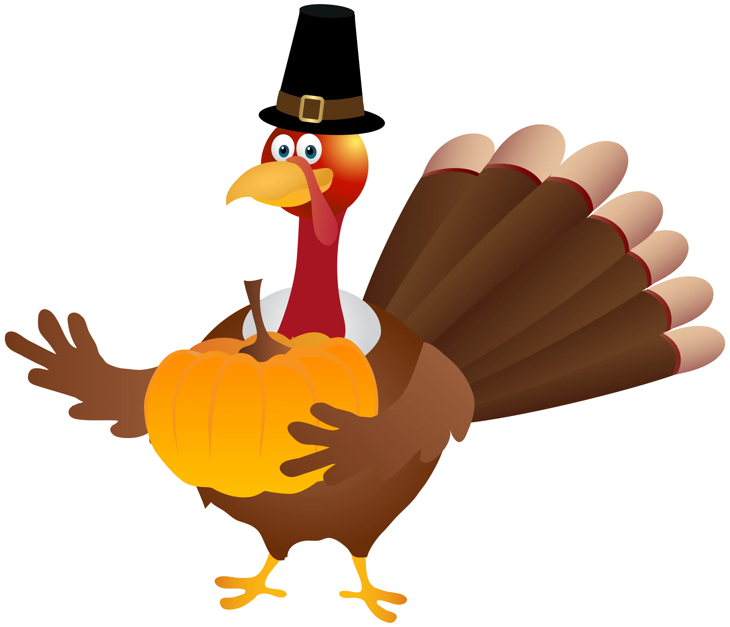 Festive Thanksgiving Turkey Clipart Illustration with Pilgrim Hat and Pumpkin