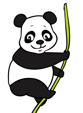 Adorable Black and White Cartoon Panda Clipart with Bamboo Stem