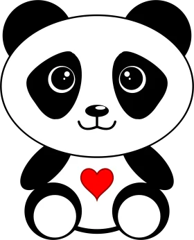 Adorable Black and White Panda Clipart with Cute Red Heart Design