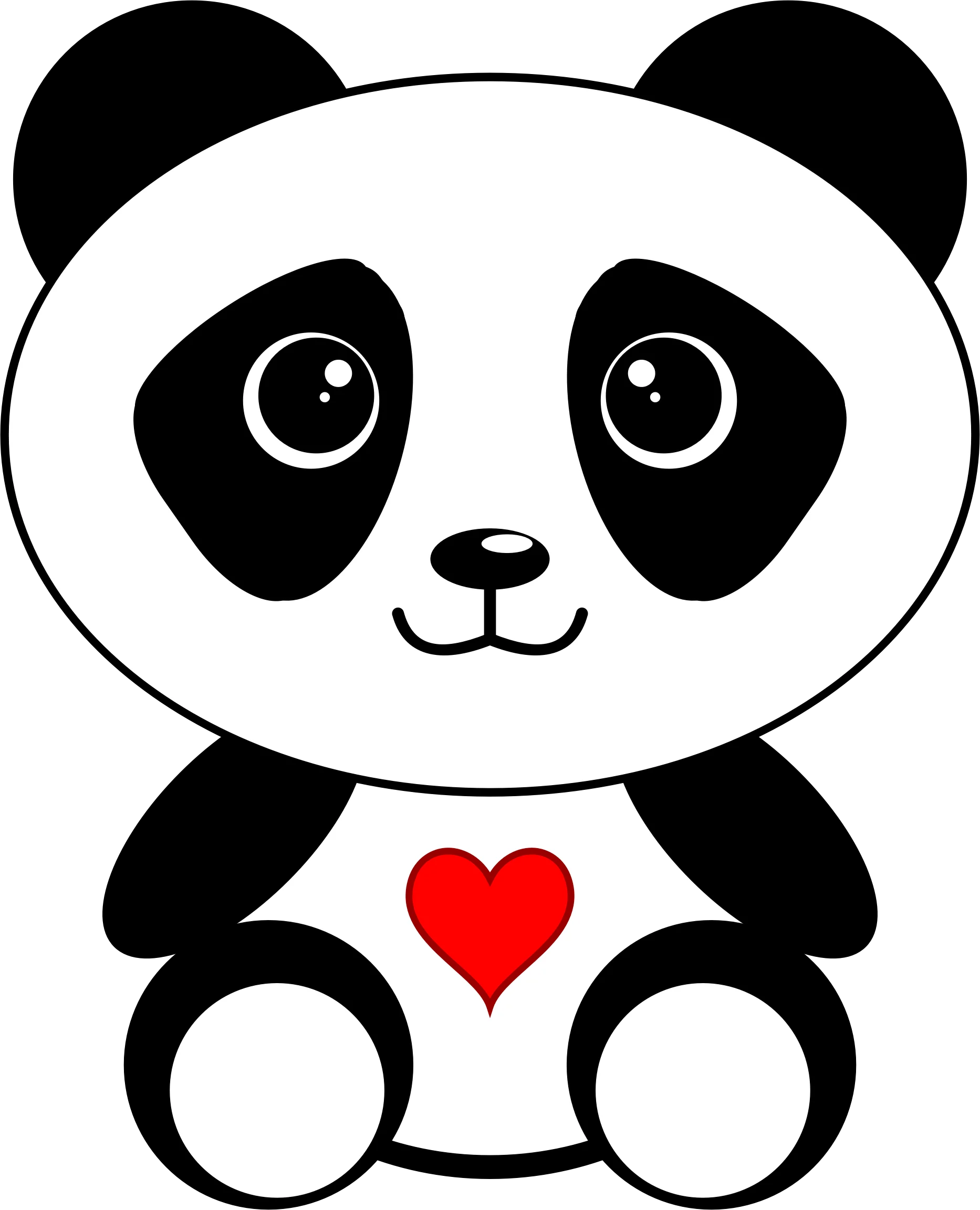 Adorable Black and White Panda Clipart with Cute Red Heart Design