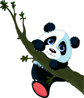 Adorable Cartoon Panda Climbing Green Branch - Cute Animal Clipart Design
