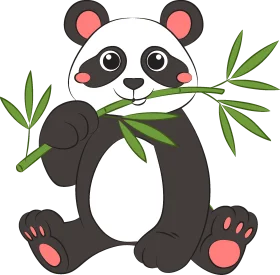 Adorable Cartoon Panda Clipart Munching on Fresh Bamboo Leaves