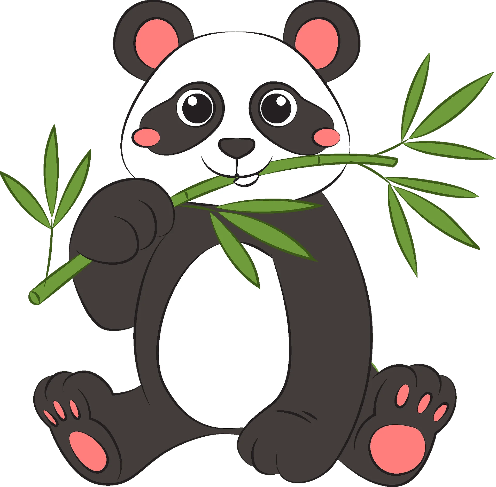 Adorable Cartoon Panda Clipart Munching on Fresh Bamboo Leaves