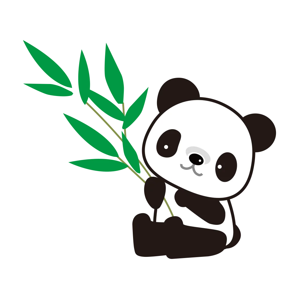 Adorable Cartoon Panda Clipart Sitting Beside Elegant Bamboo Leaves