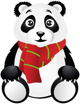 Adorable Cartoon Panda Clipart with Cozy Red and Green Winter Scarf