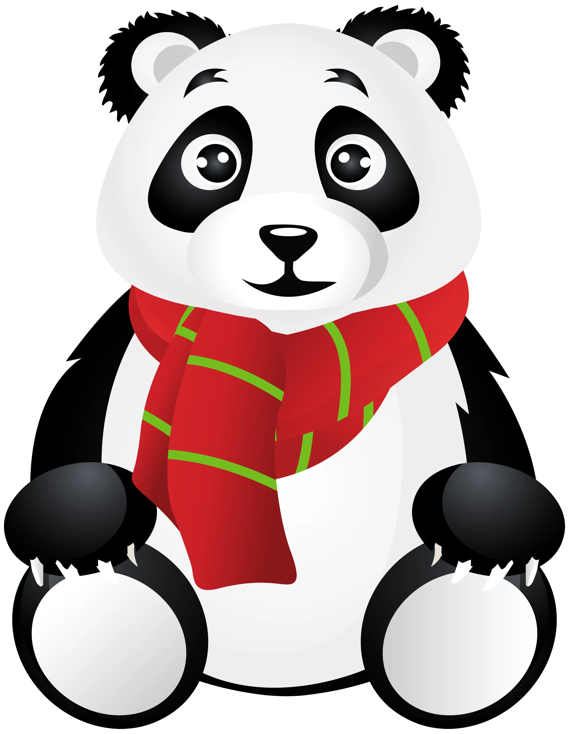 Adorable Cartoon Panda Clipart with Cozy Red and Green Winter Scarf