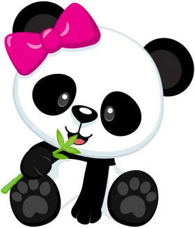 Adorable Cartoon Panda Clipart with Pink Bow and Bamboo Charm