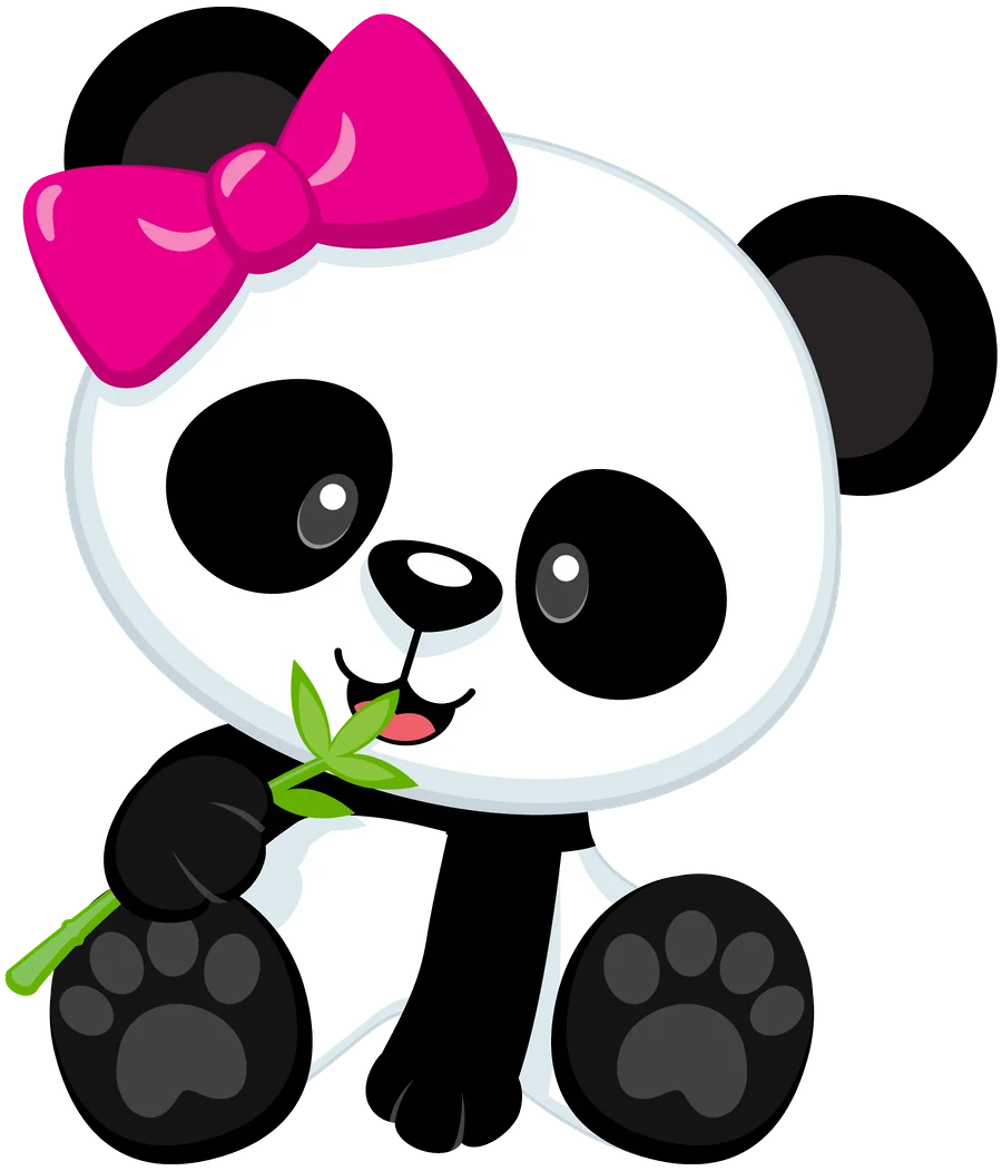 Adorable Cartoon Panda Clipart with Pink Bow and Bamboo Charm