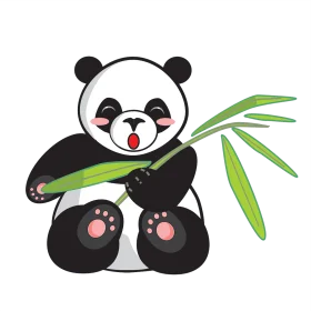 Adorable Cartoon Panda Munching Bamboo Leaf Clipart Design
