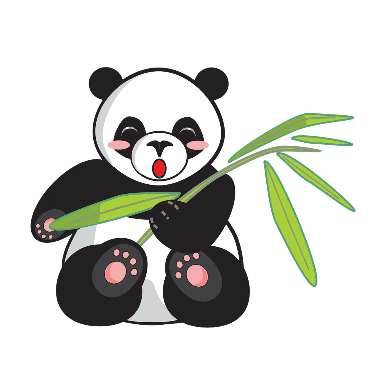 Adorable Cartoon Panda Munching Bamboo Leaf Clipart Design