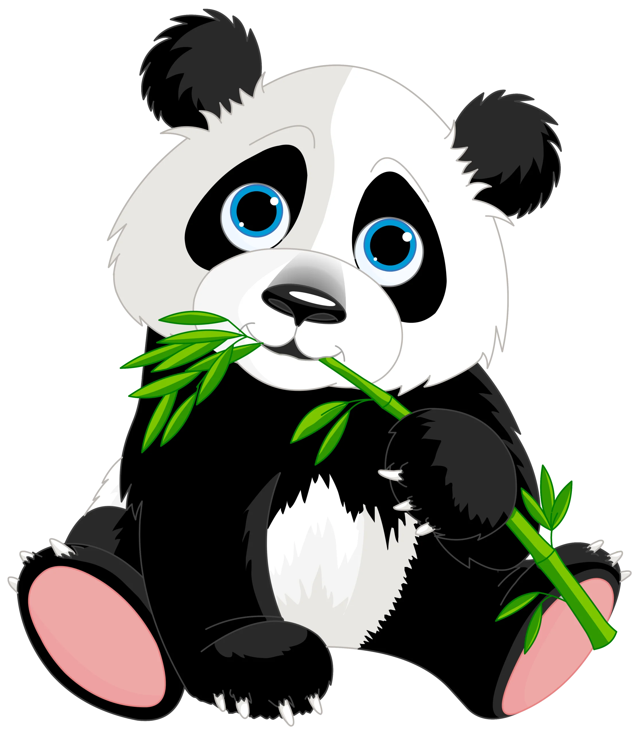 Adorable Cartoon Panda Munching Bamboo Leaves - Cute Animal Clipart Design