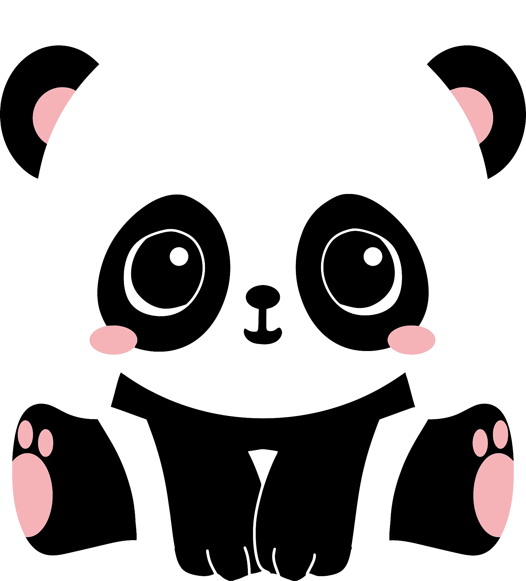 Adorable Kawaii Black and White Panda Clipart with Cute Round Eyes