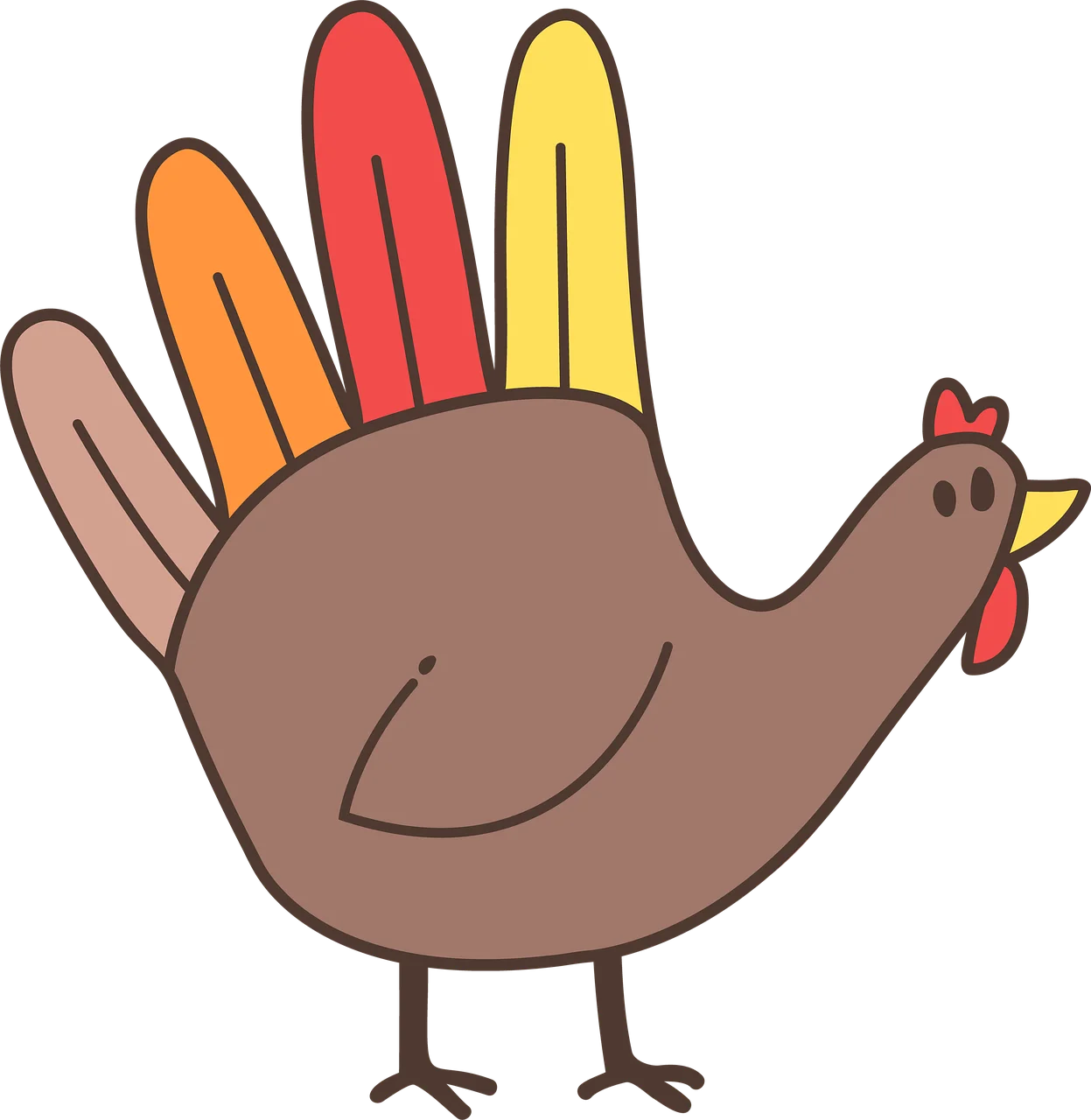 Adorable Thanksgiving Turkey Clipart with Colorful Feather Fan Design