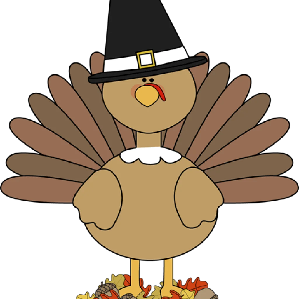 Charming Thanksgiving Turkey Clipart with Pilgrim Hat and Festive Fall Leaves