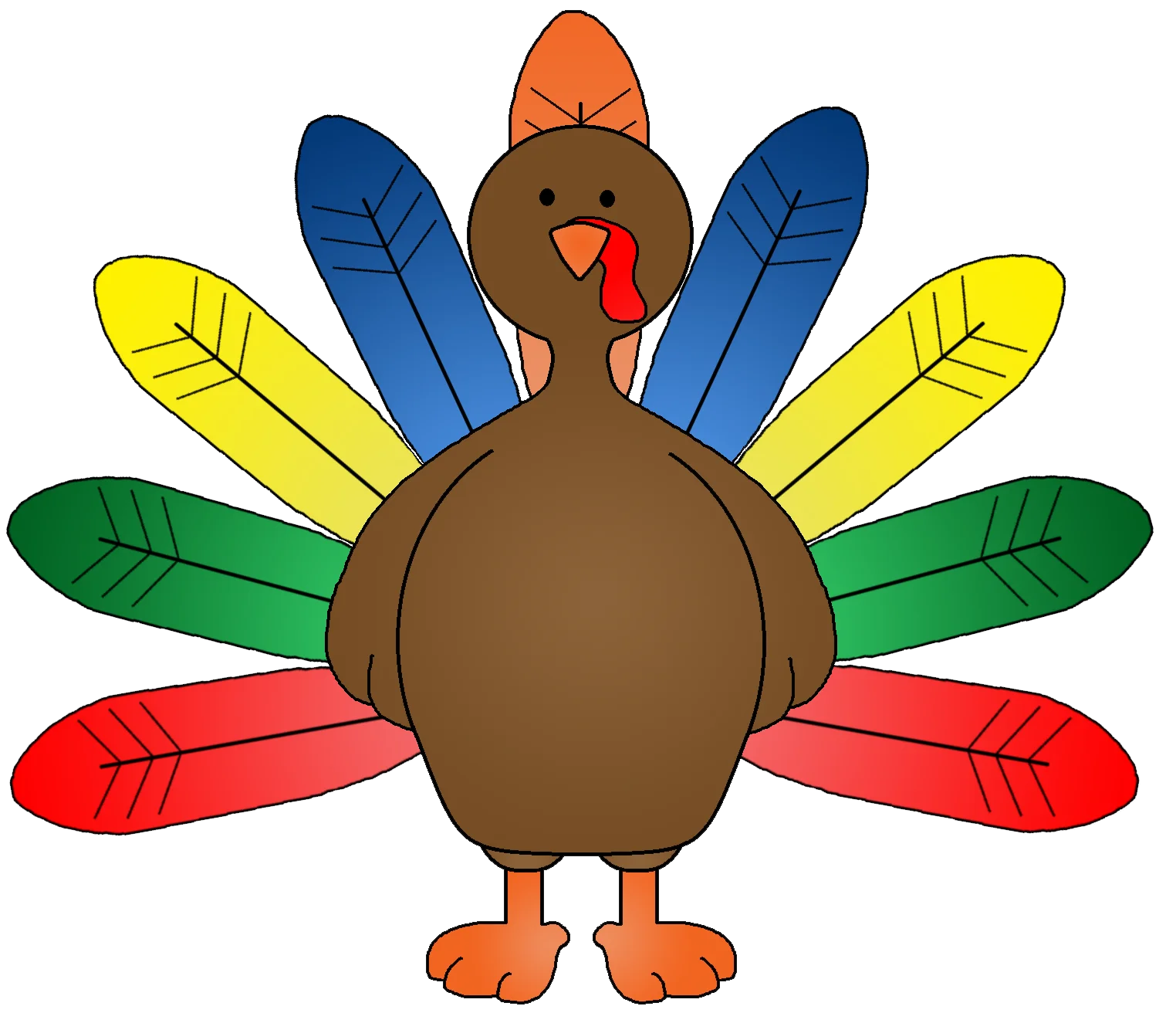 Colorful Thanksgiving Turkey Clipart with Playful Feather Design and Cartoon Style