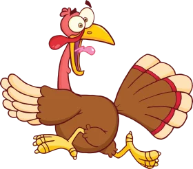Comical Thanksgiving Turkey Running Cartoon Clipart with Exaggerated Expression