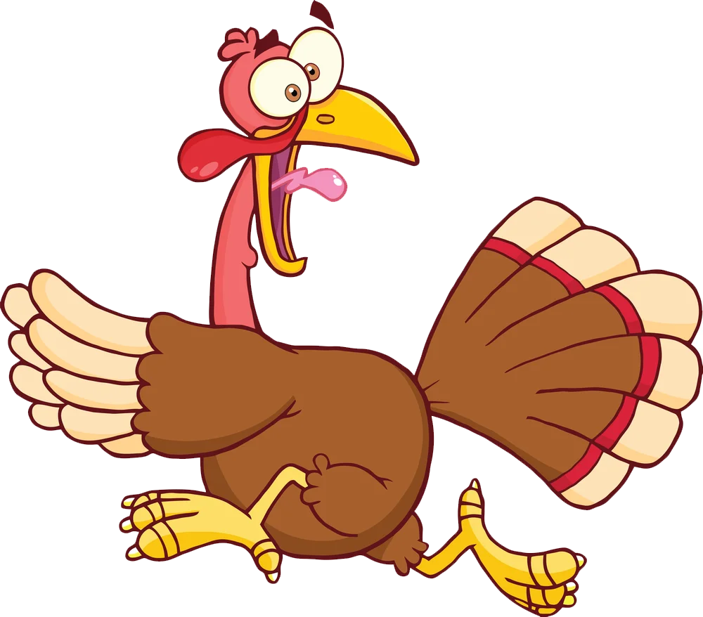 Comical Thanksgiving Turkey Running Cartoon Clipart with Exaggerated Expression