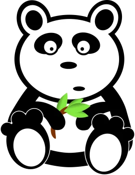 Cute Black and White Cartoon Panda Clipart Illustration with Bamboo Leaf