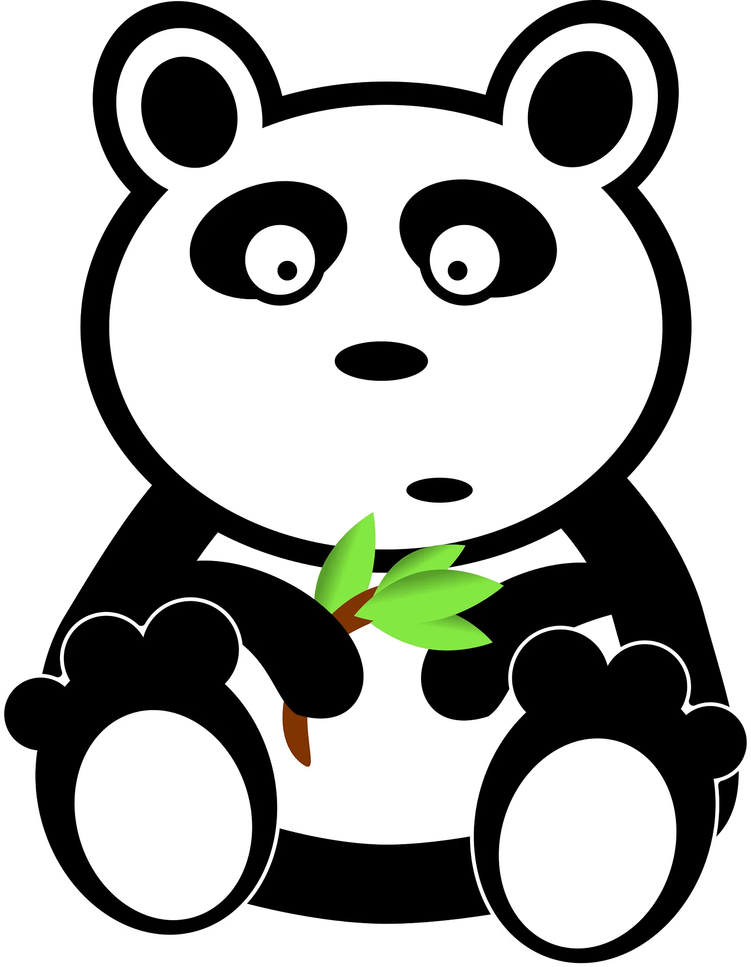 Cute Black and White Cartoon Panda Clipart Illustration with Bamboo Leaf