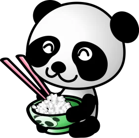 Cute Kawaii Panda Enjoying Rice Bowl with Colorful Chopsticks Clipart Illustration
