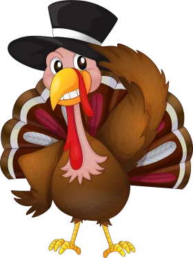 Festive Thanksgiving Turkey Clipart Wearing Stylish Top Hat and Cheerful Expression