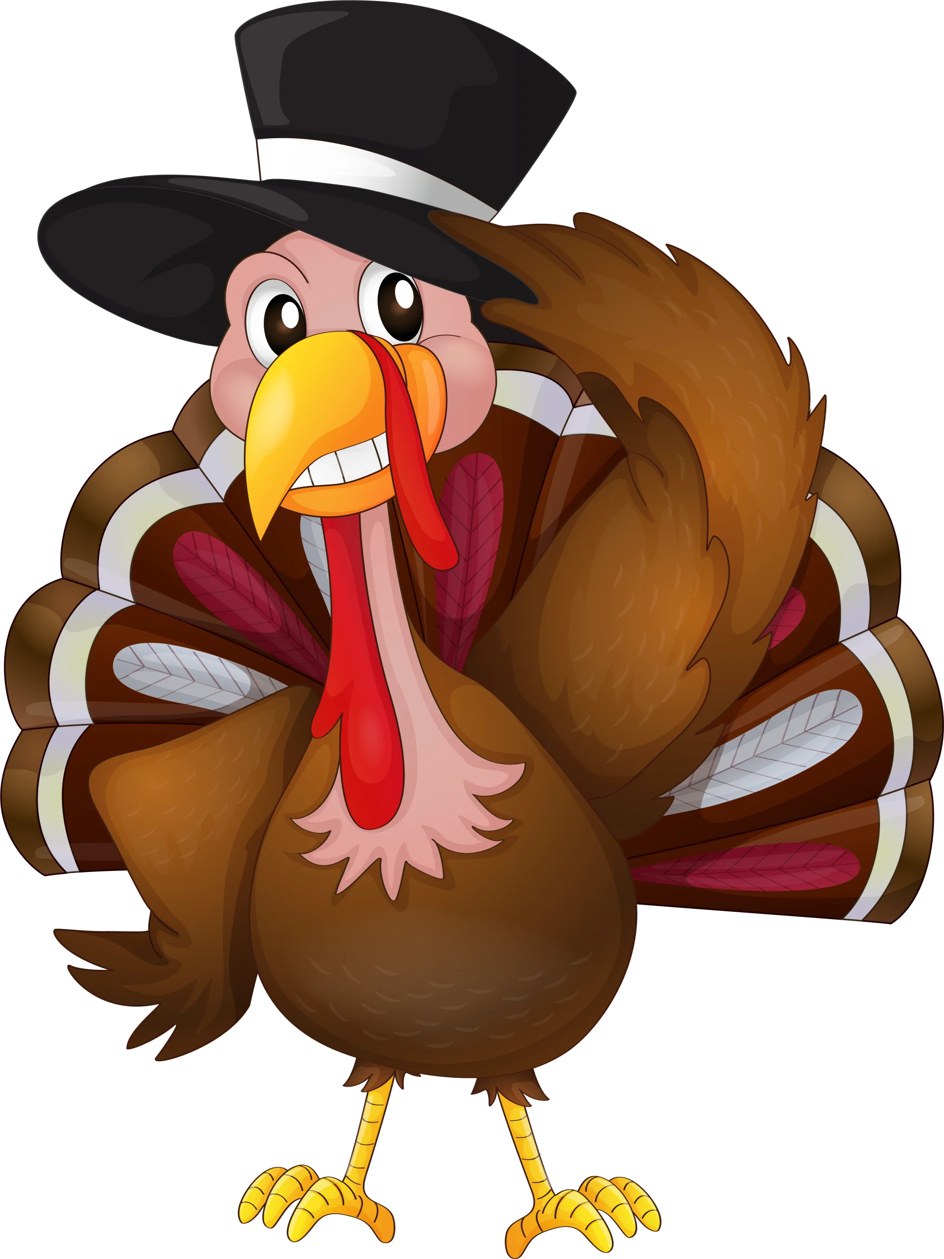 Festive Thanksgiving Turkey Clipart Wearing Stylish Top Hat and Cheerful Expression