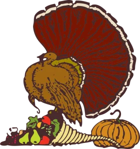 Vintage Thanksgiving Turkey Cornucopia Seasonal Clipart Illustration