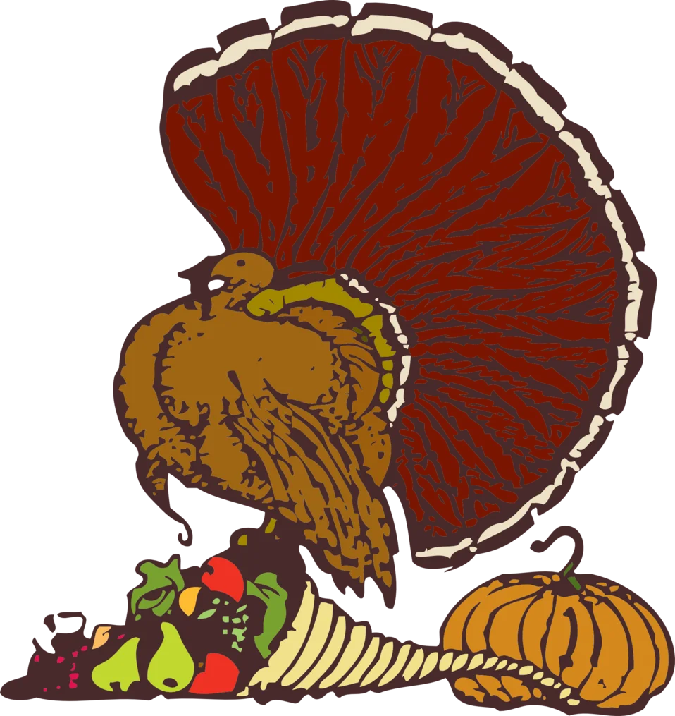 Vintage Thanksgiving Turkey Cornucopia Seasonal Clipart Illustration