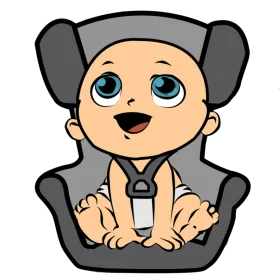 Adorable Baby Safely Seated in Comfortable Gray Car Seat Clipart Illustration