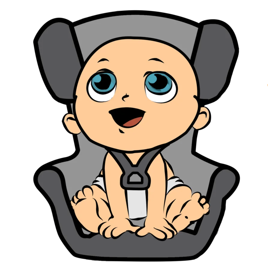 Adorable Baby Safely Seated in Comfortable Gray Car Seat Clipart Illustration