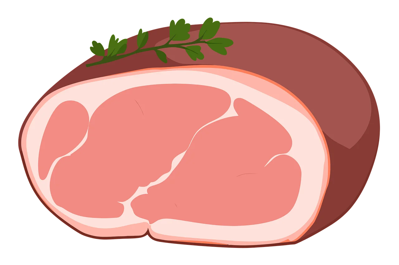 Delectable Roasted Ham Slice Clipart with Herbal Garnish - Culinary Illustration