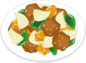 Delectable Sweet and Sour Pork Morsels Cartoon Clipart Illustration