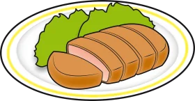 Delightful Sliced Roasted Pork Loin Clipart with Fresh Green Lettuce Leaf