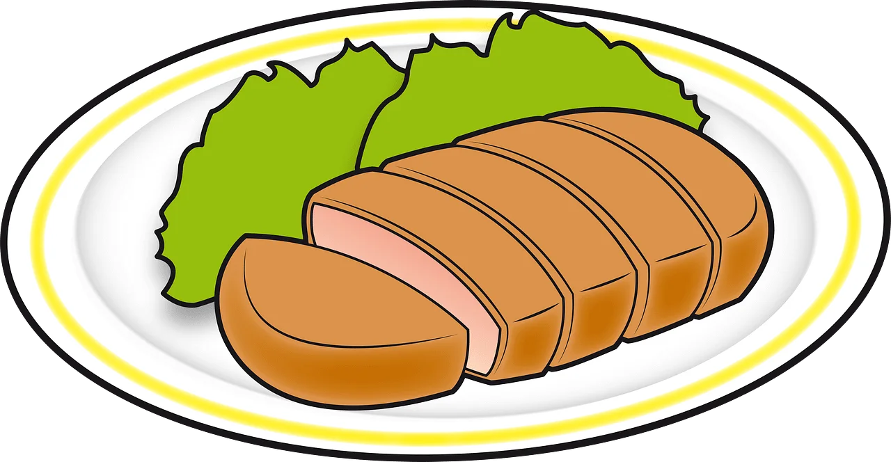 Delightful Sliced Roasted Pork Loin Clipart with Fresh Green Lettuce Leaf