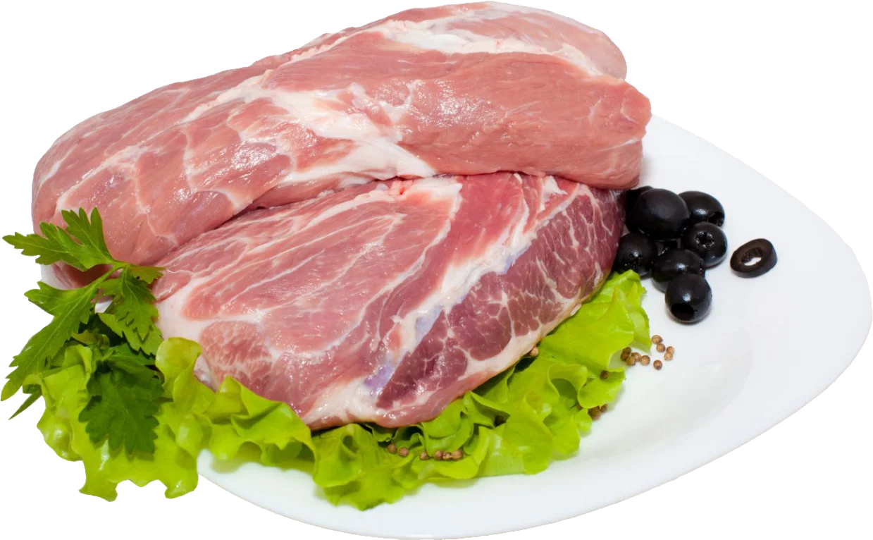 Fresh Raw Pork Meat Cut Showcased on Crisp Lettuce Leaf Clipart Image