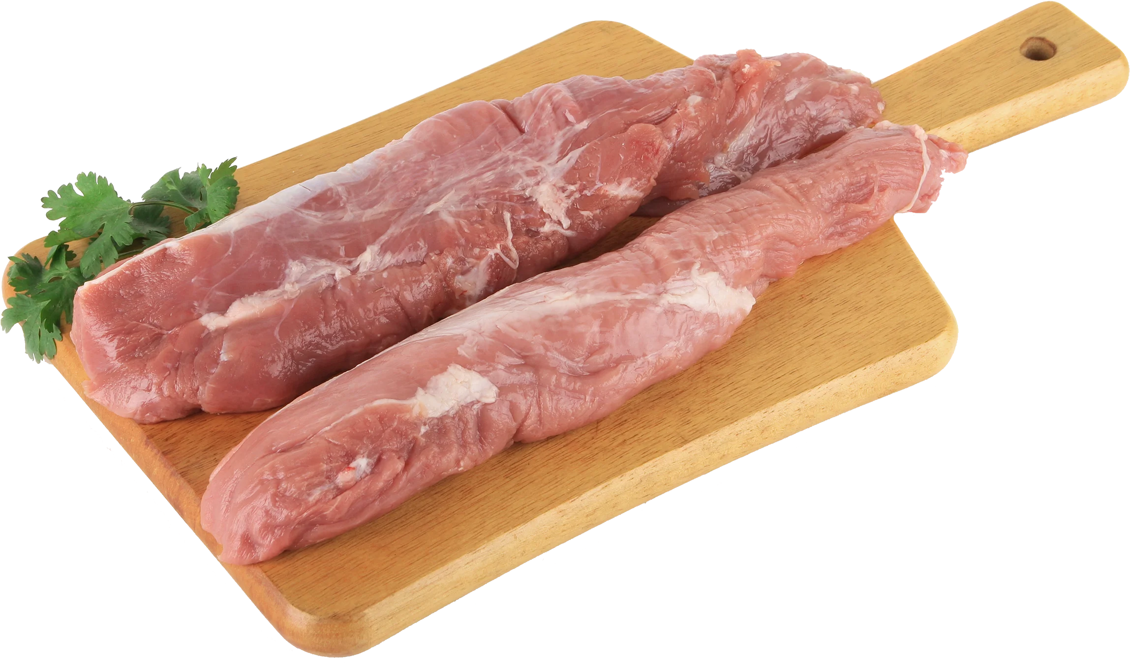 Fresh Raw Pork Meat Cuts on Wooden Cutting Board Clipart Illustration