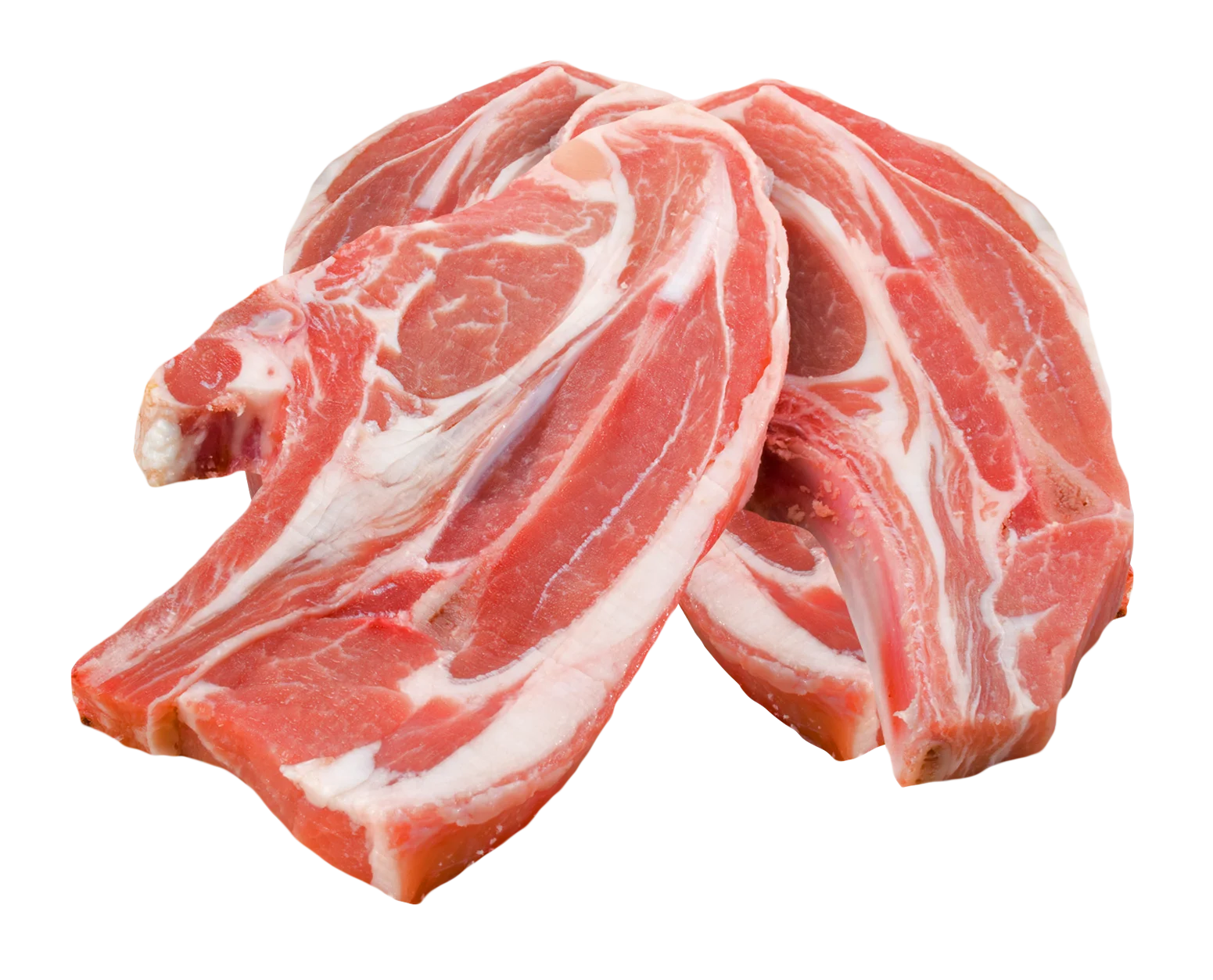Fresh Raw Pork Ribs Meat Clipart with Marbled Fat and Lean Sections