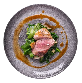 Gourmet Culinary Artistry: Elegantly Plated Medium-Rare Meat Clipart Presentation