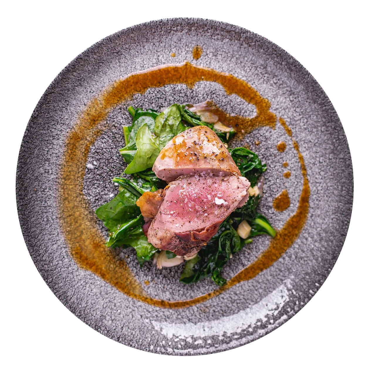 Gourmet Culinary Artistry: Elegantly Plated Medium-Rare Meat Clipart Presentation