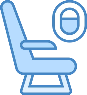 Minimalist Blue Airplane Seat and Window Clipart Design for Travel Graphics