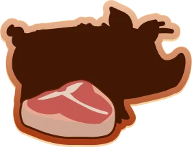 Rustic Brown Pig Silhouette with Juicy Steak Clipart Illustration
