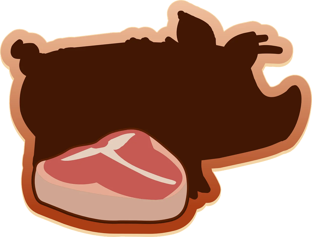 Rustic Brown Pig Silhouette with Juicy Steak Clipart Illustration