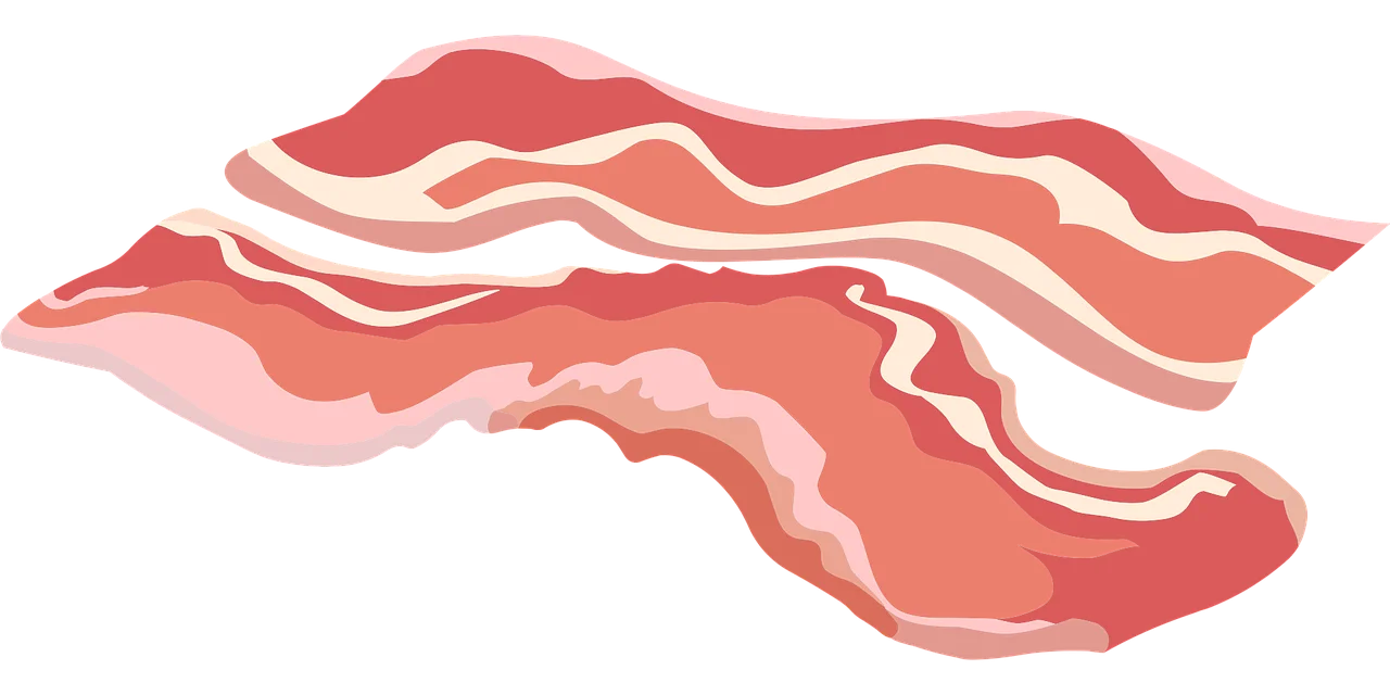 Sizzling Bacon Strips Clipart Illustration with Wavy Curves and Soft Pink Tones