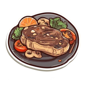 Sizzling Glazed Pork Steak Clipart with Gourmet Plating and Garnish