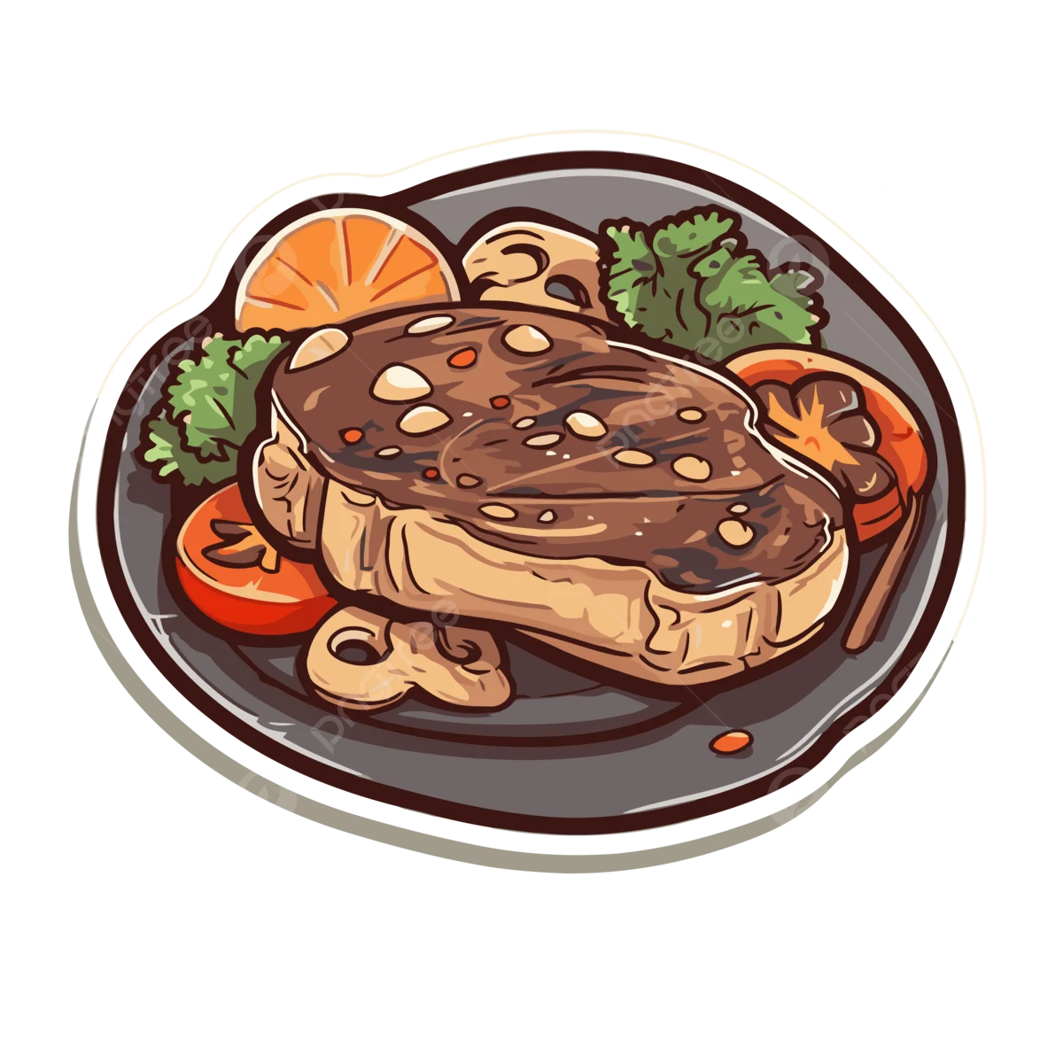 Sizzling Glazed Pork Steak Clipart with Gourmet Plating and Garnish