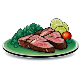 Succulent Grilled Steak Clipart with Fresh Broccoli and Tomato Garnish