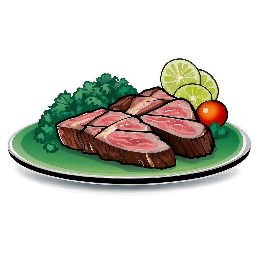 Succulent Grilled Steak Clipart with Fresh Broccoli and Tomato Garnish
